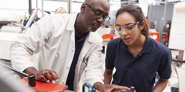 a mentor and a female apprentice working together